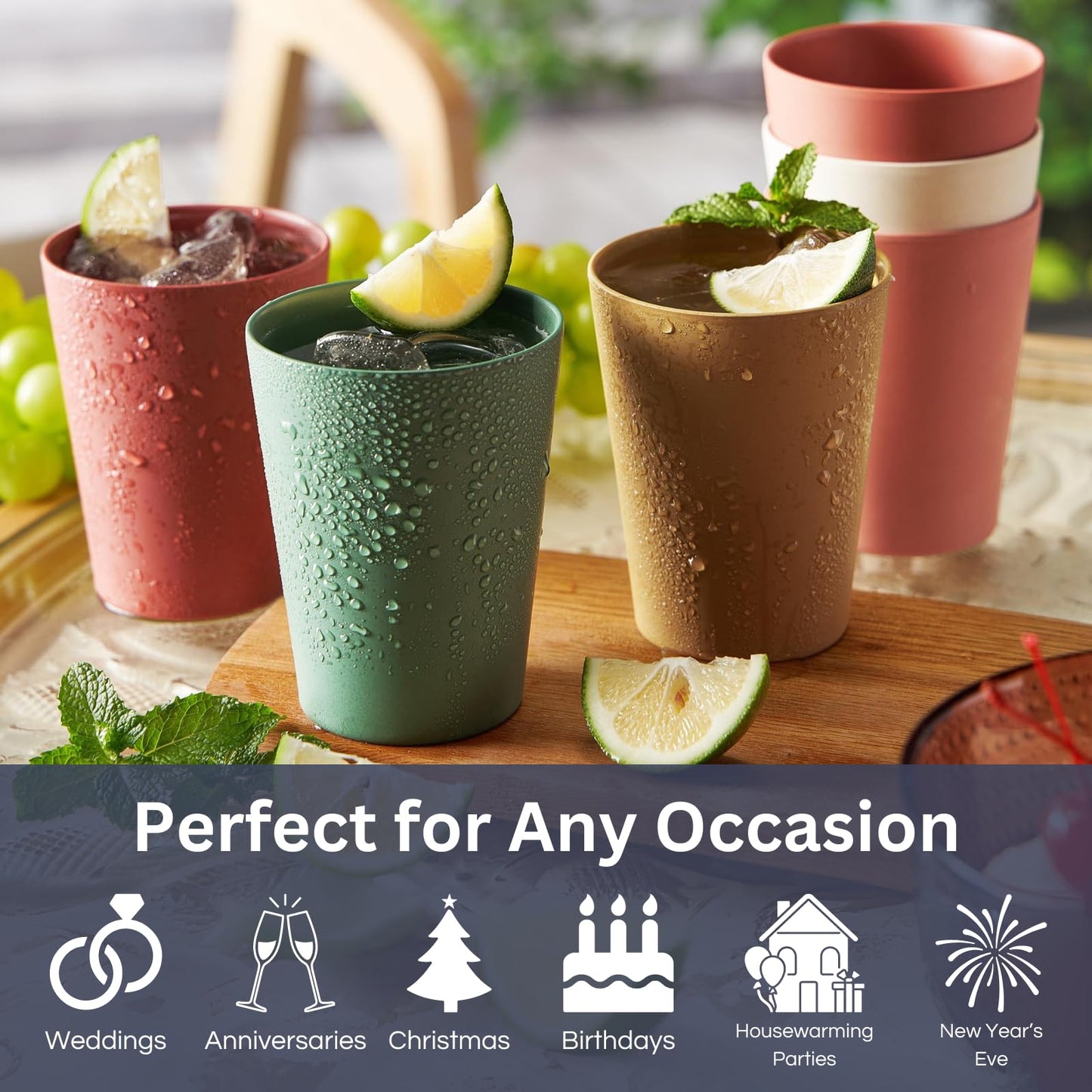 Wheat Straw & Bamboo Cups | Set of 6 Unbreakable 12oz Drinking Glasses, Premium, Reusable & Dishwasher Safe, 6 Vibrant Colors for Water, Juice or Coffee, Eco-Friendly Alternative to Plastic Glassware