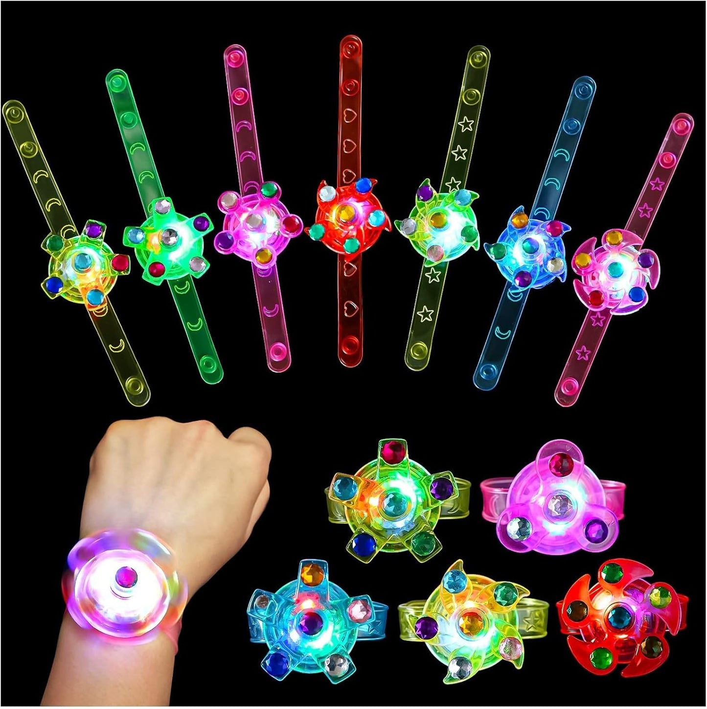 Skiennix LED Light Up Fidget Spinner Bracelets - Glow in The Dark Party Favors for Kids 4-12