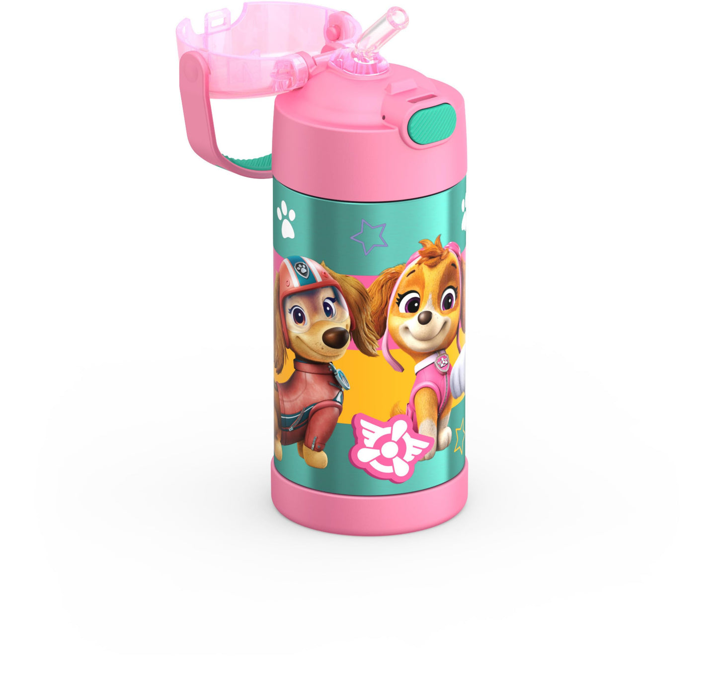 THERMOS FUNTAINER Water Bottle with Straw - 12 Ounce - Kids Stainless Steel Vacuum Insulated Water Bottle with Lid, Paw Patrol Girl