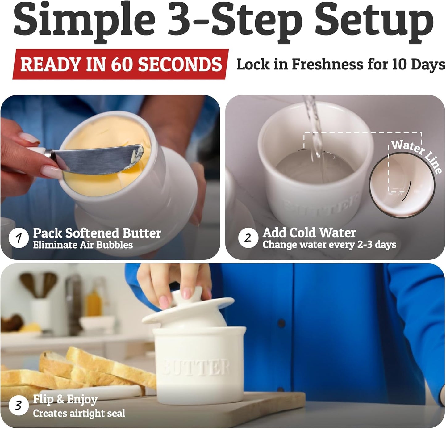 PriorityChef French Butter Crock - Keep Butter Fresh & Spreadable | Ideal Kitchen Gift - White