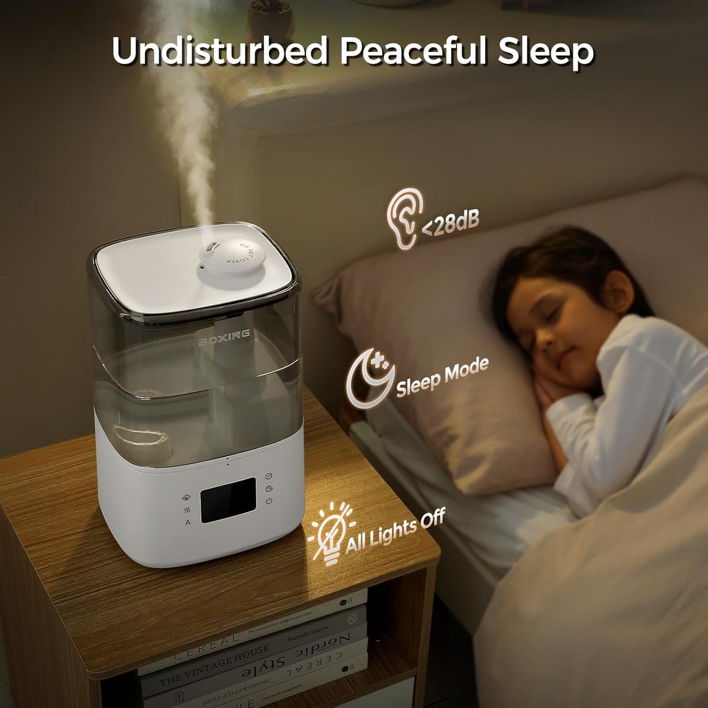 BOXING Ultrasonic Humidifier - 4.5L Warm & Cool Mist Essential Oil Diffuser with Remote | Quiet Sleep Mode, BPA-Free, 45H Runtime