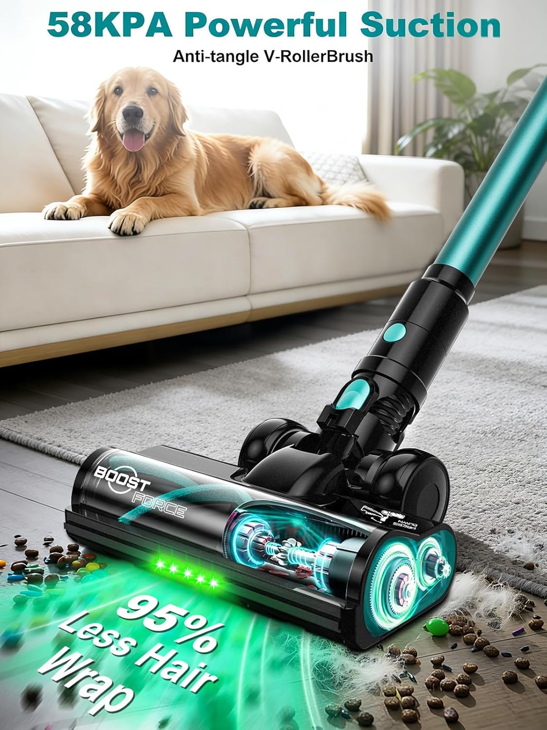 Skiennix Cordless Vacuum Cleaner - 10-in-1 Versatile Design with 55 Minutes Runtime & LED Display | Cyan