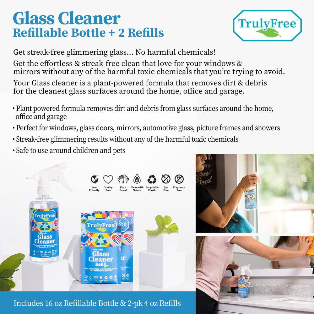 Truly Free 7-in-1 Ultimate Multipurpose Cleaning Kit for Home & Bathroom – Includes Bathroom, Glass & Everyday Cleaner, Space Freshener, Cleaning Caddy & Reusable Cleaning Cloths