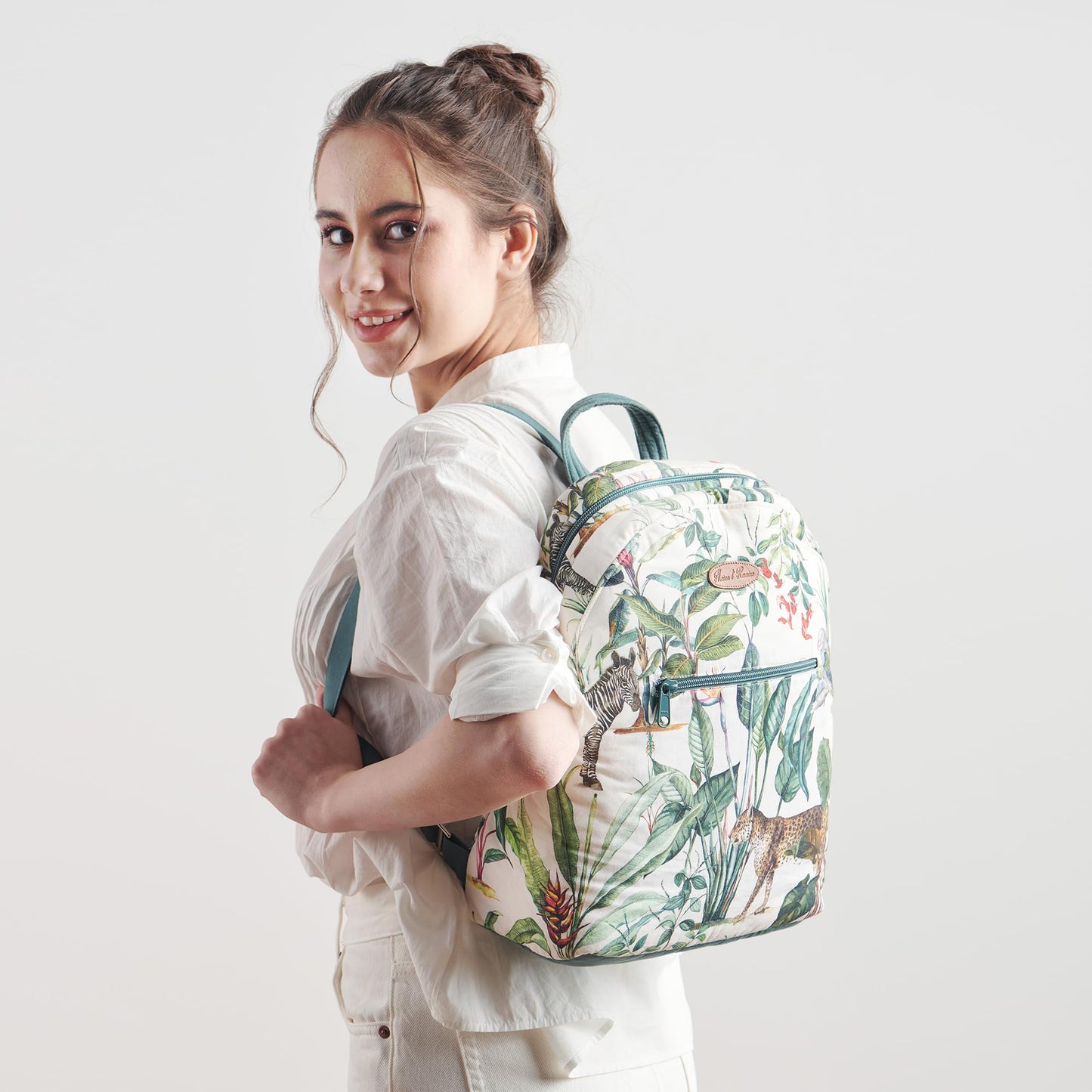 Maison d' Hermine Backpack for Women Men Cotton Shoulder Multipurpose Rucksack with Small Pouch Lightweight Multi Pocket Bag for Travel Work Beach Perfect for Mothers Day Gifts - Wild