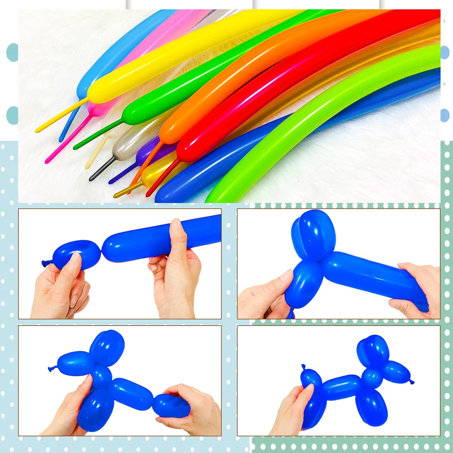 Shiny Thick Latex Blue Balloons - 260 Long for Balloon Animals