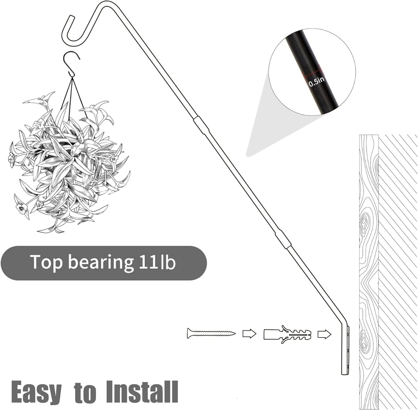 Juegoal Heavy Duty Deck Hook - 25" or 36" Wall Mounted Plant Bracket for Bird Feeders & Lanterns