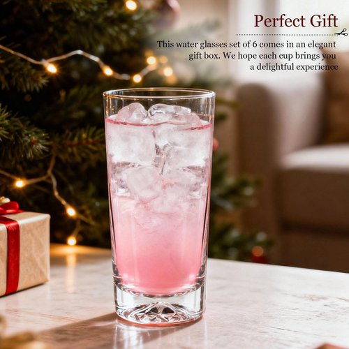 Drinking Glasses Set of 6, 16oz Glass Cups with Wide Mouth Design,Water Glasses for Bar Glassware, Premium Tall Glasses Drinking Set for Water, Beer, Juice and Cocktail, Unique Gifts for Christmas