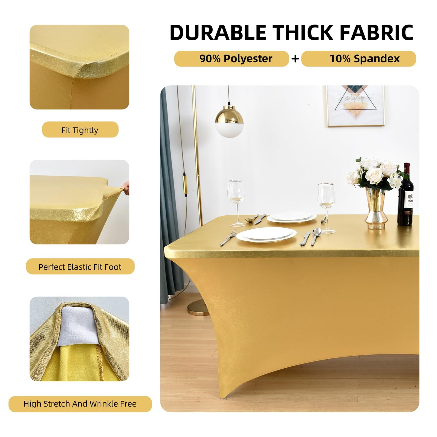 ZarzaaSik 10-Pack 8ft Spandex Table Covers for Rectangle Folding Tables - Washable Elastic Tablecloth - Ultimate Fitted Table Protector for Parties, Trade Shows, Banquet, and Wedding