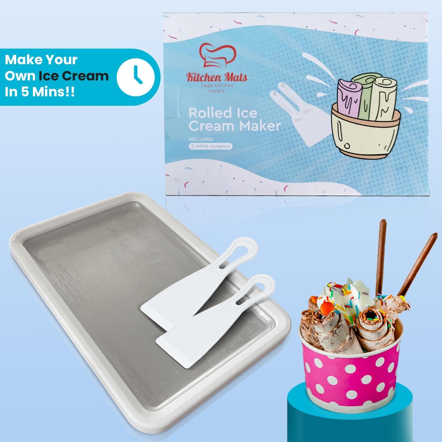 Rolled Ice Cream Maker by Extra Large | Create Instant Ice Cream with Family Fun - 14"x10" Manual Tray
