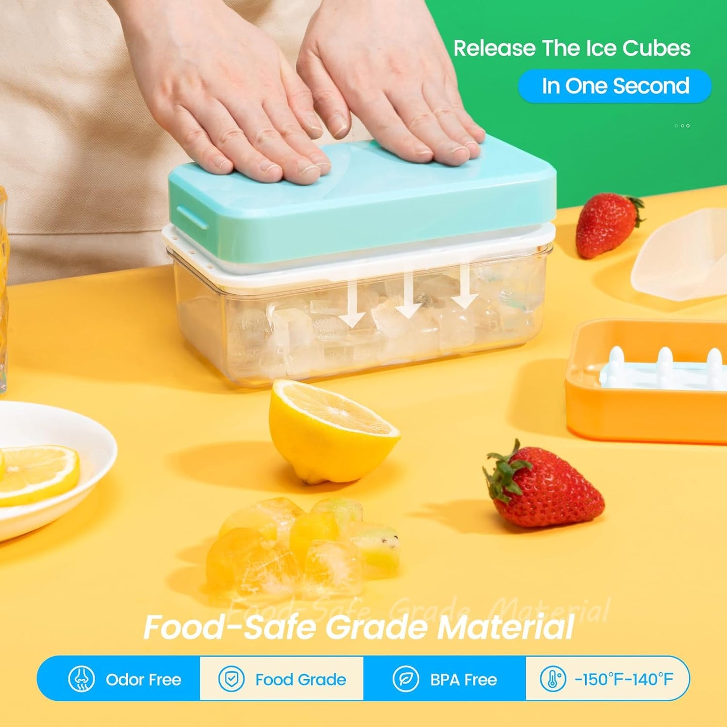 PHINOX Ice Cube Tray Set - 56 Pcs BPA-Free Ice Trays with Lids, Container & Scoop for Freezer