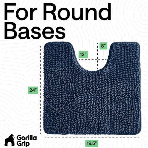 GORILLA GRIP Plush Chenille Bath Rug Mat - Soft Microfiber for Oval Toilet Base | Navy Blue, Machine Washable