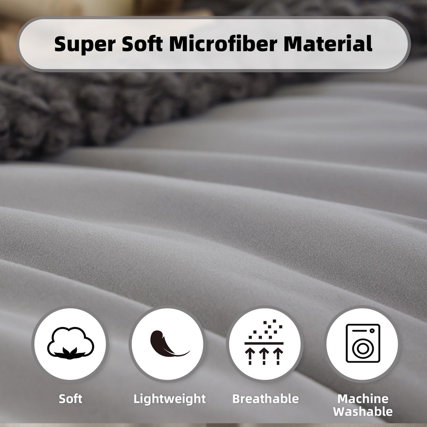 weigelia Full Size Comforter Set 7 Pieces Grey Full Bed Set Microfiber Soft Full Comforter Lightweight Fluffy Comforter Set with Fitted Sheets,Flat Sheets,Pillow Shams,and Pillowcases