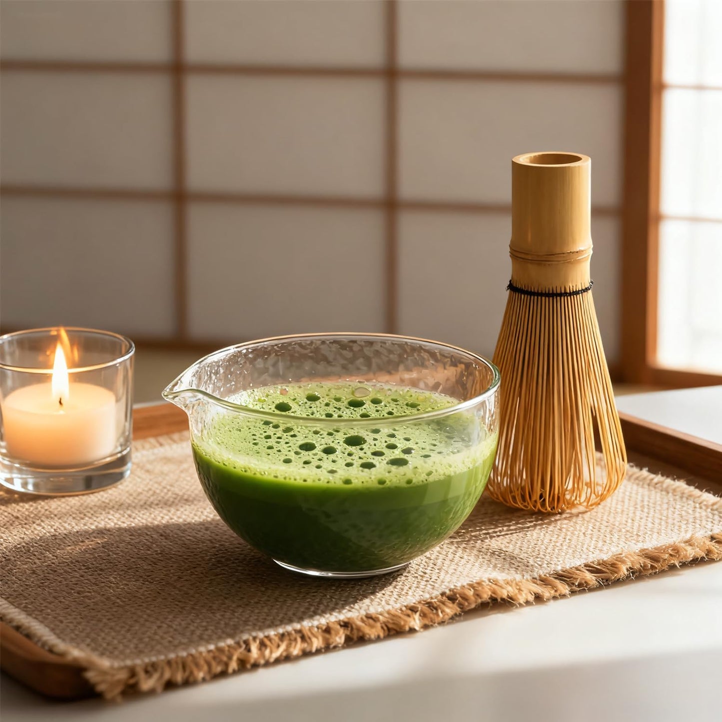 Skiennix Glass Matcha Bowl - Textured Chawan for Whisking Matcha & Mixing Salads | Clear Japanese Style