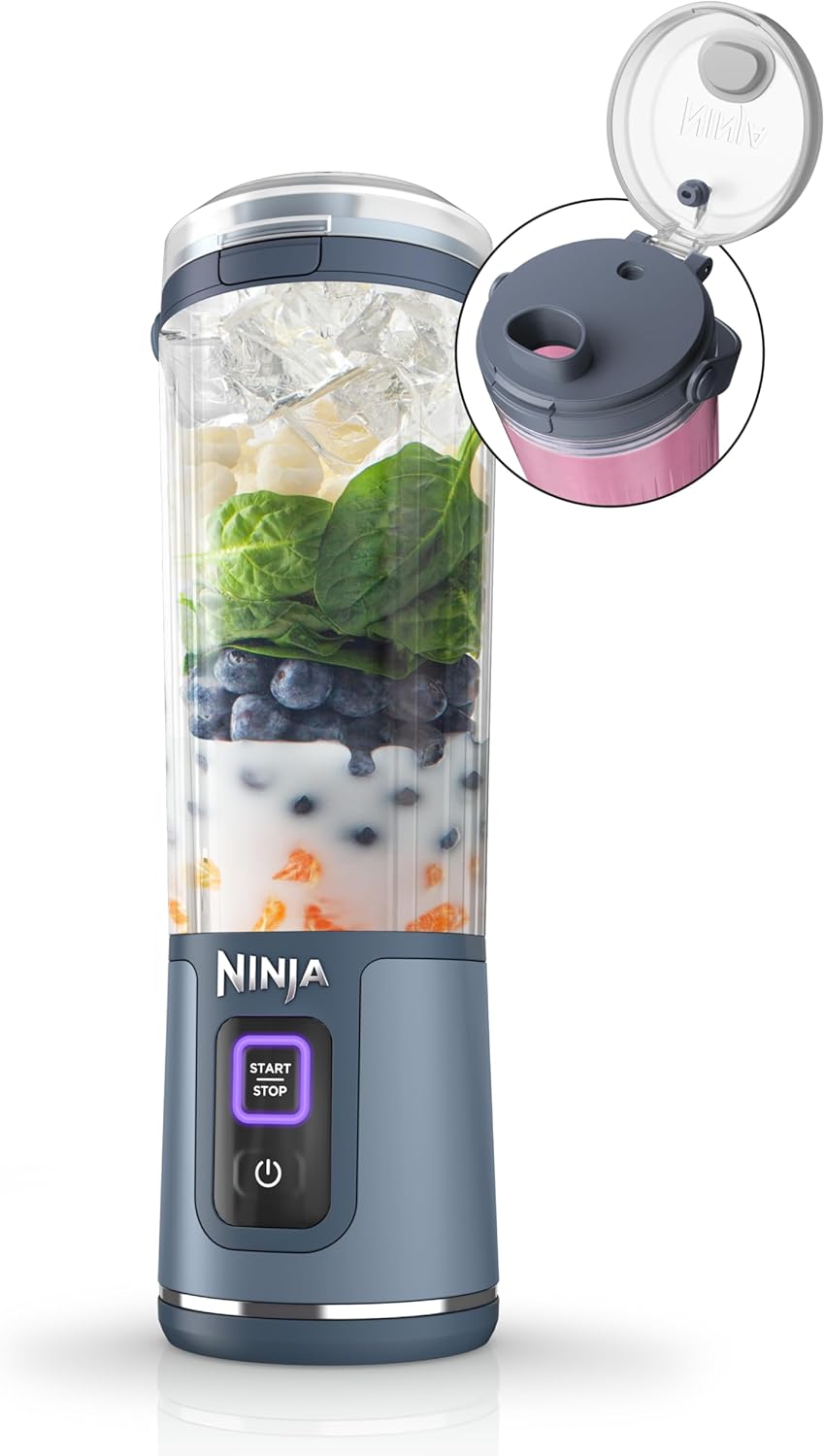 Ninja BC151NV Portable Blender - Cordless 18oz Personal Blender for Smoothies & Shakes | BPA Free, Leakproof Lid, USB-C Rechargeable, Denim Blue