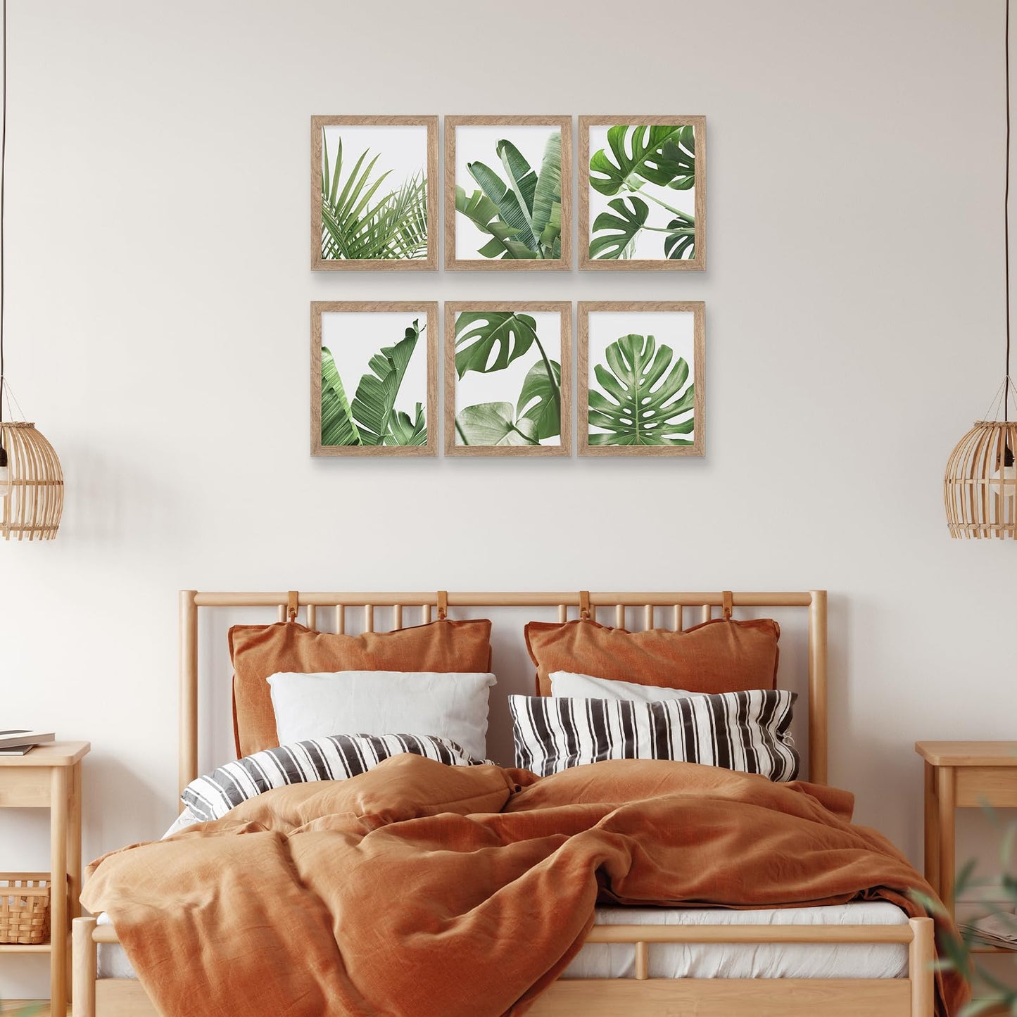 HoozGee Framed Botanical Wall Art Prints Set of 6 Tropical Leaves Plant Leaf Canvas Print Wall Decor Green Wall Art Posters Bedroom Living Room Decor (Tropical Leaf Art, 11"x14" FRAMED)
