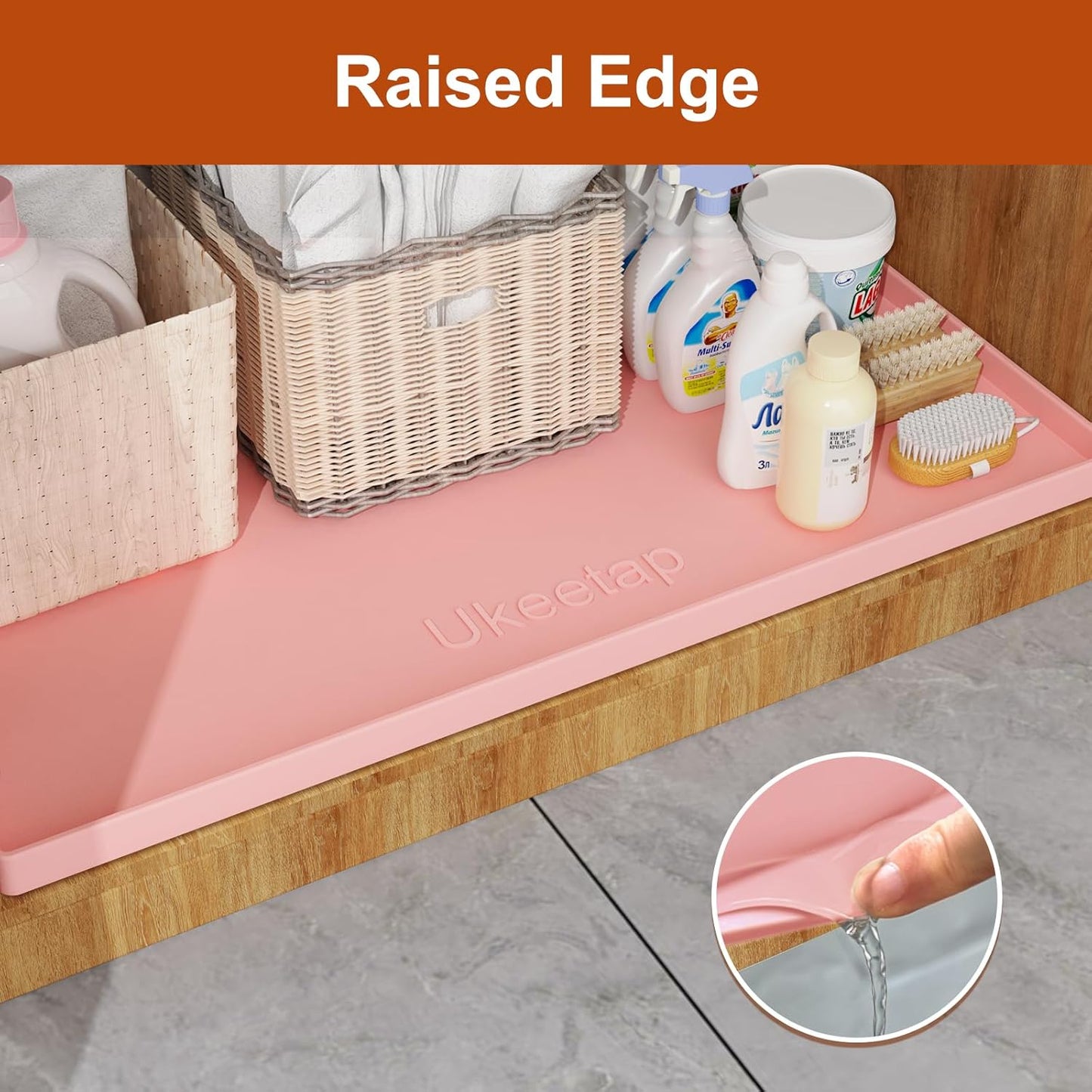 Ukeetap Extra Thick Silicone Mat - Waterproof Under Sink Mat 22" x 19" for Kitchen & Bathroom | Pink