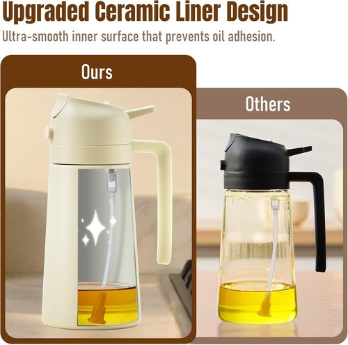 Baalaka Oil Sprayer - 2-in-1 Olive Oil Dispenser & Sprayer - Stainless Steel, 16oz (White)