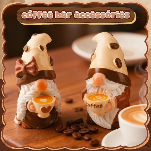 Exasinine Coffee Gnomes - Adorable Resin Figurines for Kitchen Decor | 2-Piece Set for Tiered Tray