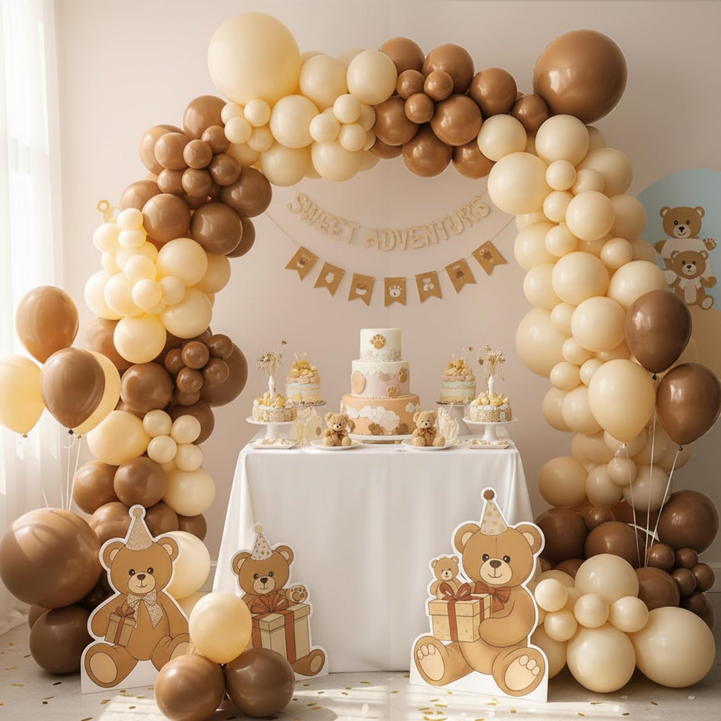 RUBFAC Brown Balloons 129pcs Different Sizes Pack of 18 12 10 5 Inch, Latex Boho Neutral Coffee Tan Balloon Garland Arch Kit for Safari Baby Shower Decorations Jungle Fall Bear Themed Birthday Party