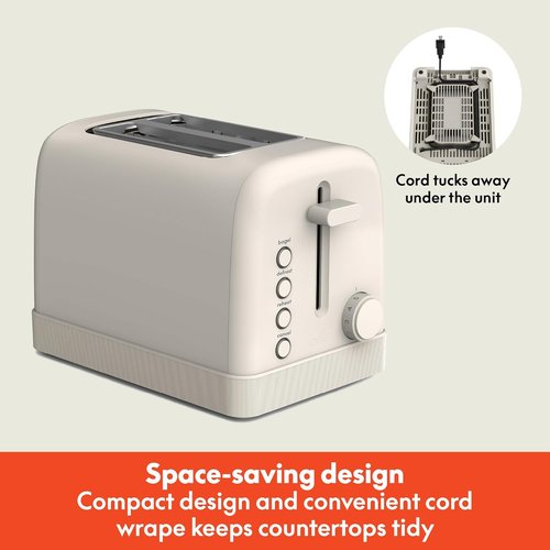 Bella 2 Slice Toaster - 6 Shade Settings with Reheat, Cancel & Bagel Functions | 900 Watt, Oatmilk Color