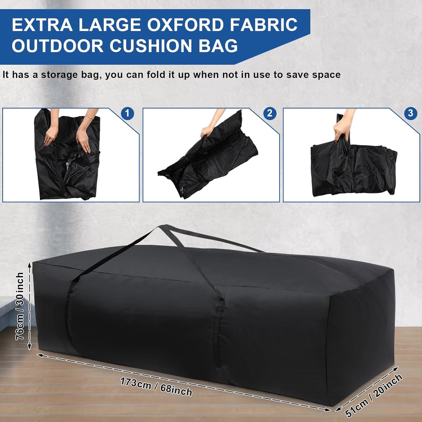Silkfly Waterproof Outdoor Cushion Storage Bags - Extra Large 68 Inch with Handles | Durable 420D Oxford Fabric - Black