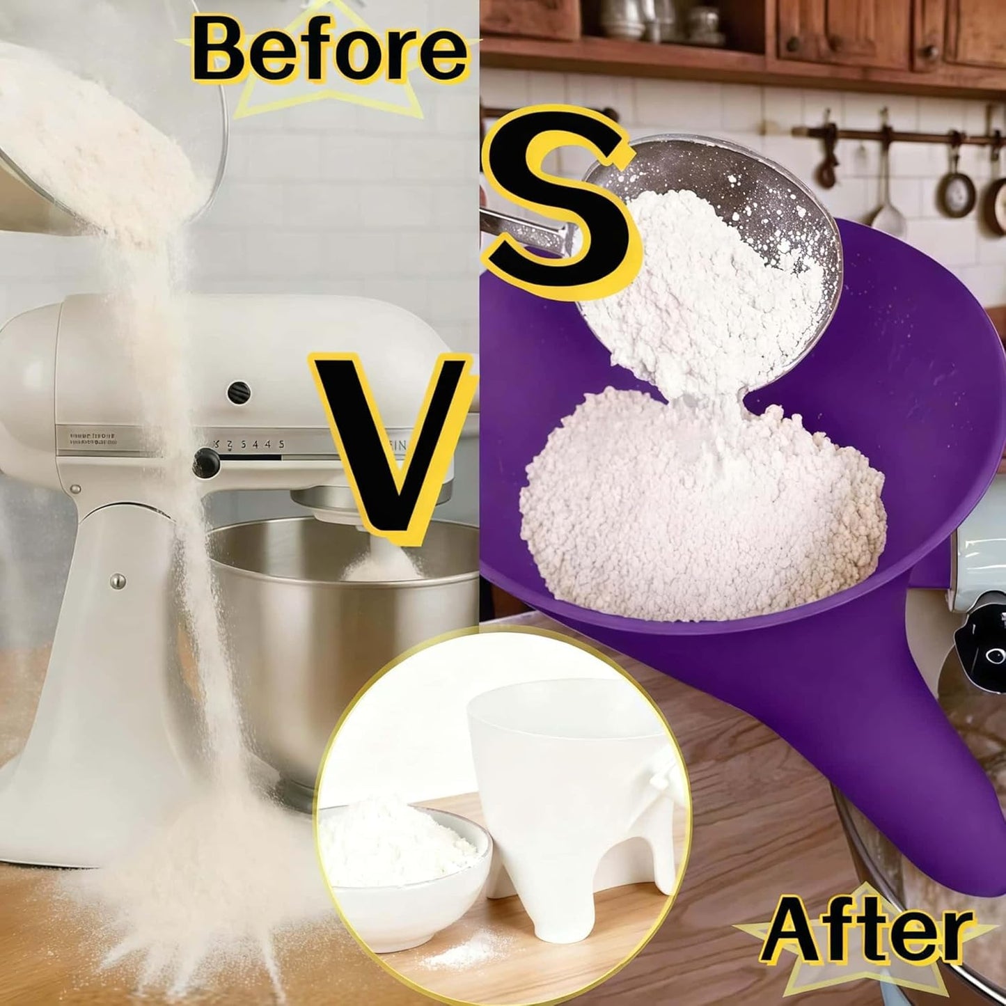 KitchenAid Flour Funnel - Anti-Splash Attachment for 5 Qt Tilt-Head Mixer | Dishwasher Safe, No-Mess Baking Tool (Black)