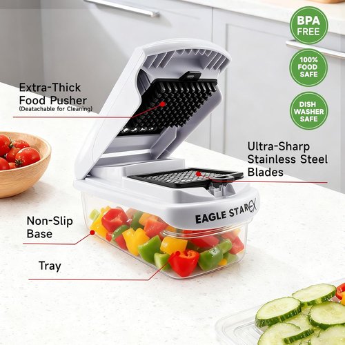 EaglestarEX Vegetable Chopper - Versatile Mandoline Slicer & Grater with Container | White/Black