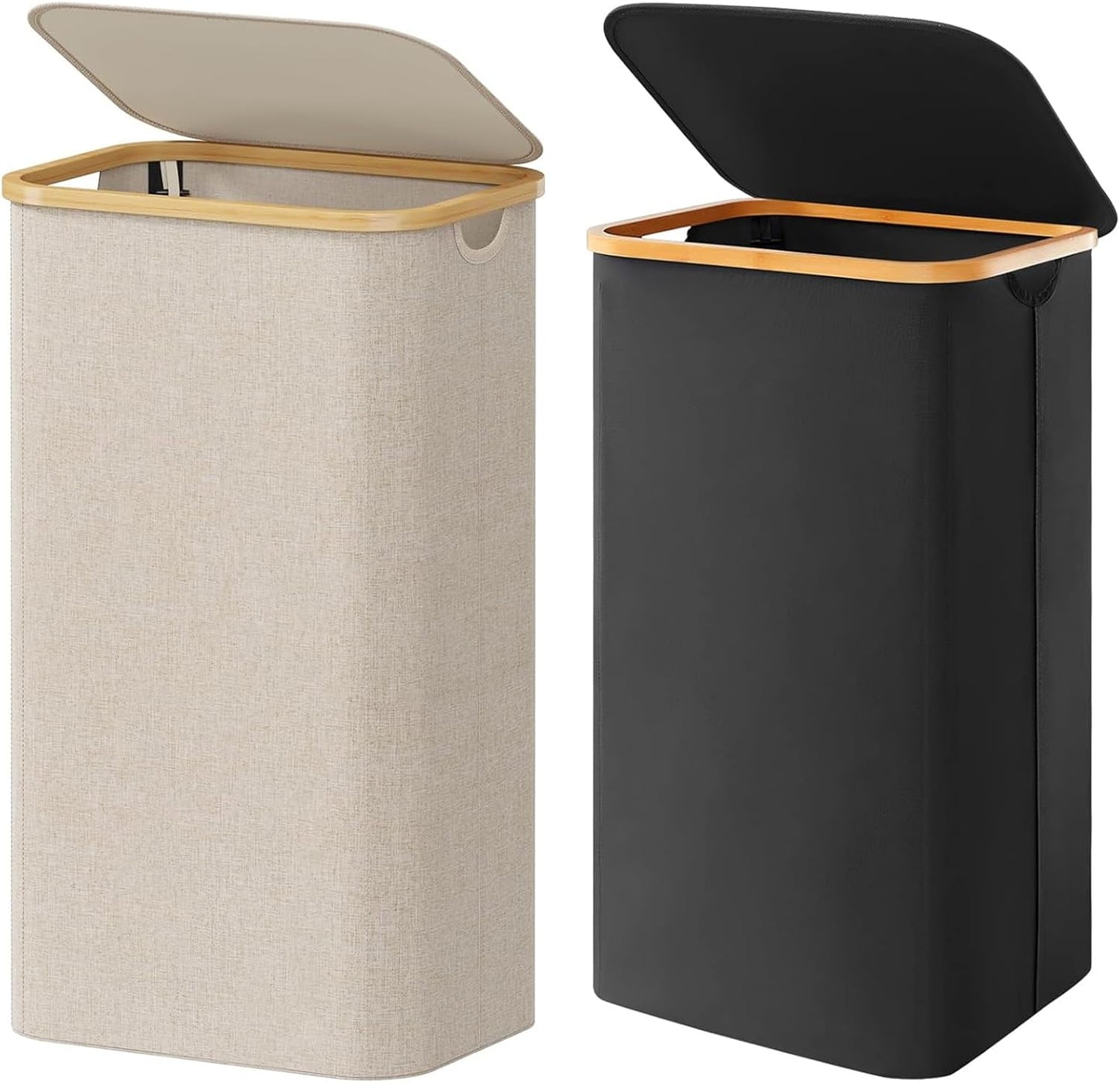 Lifewit 100L Laundry Basket - Large Collapsible Hamper with Lid & Bamboo Handles | Beige & Black
