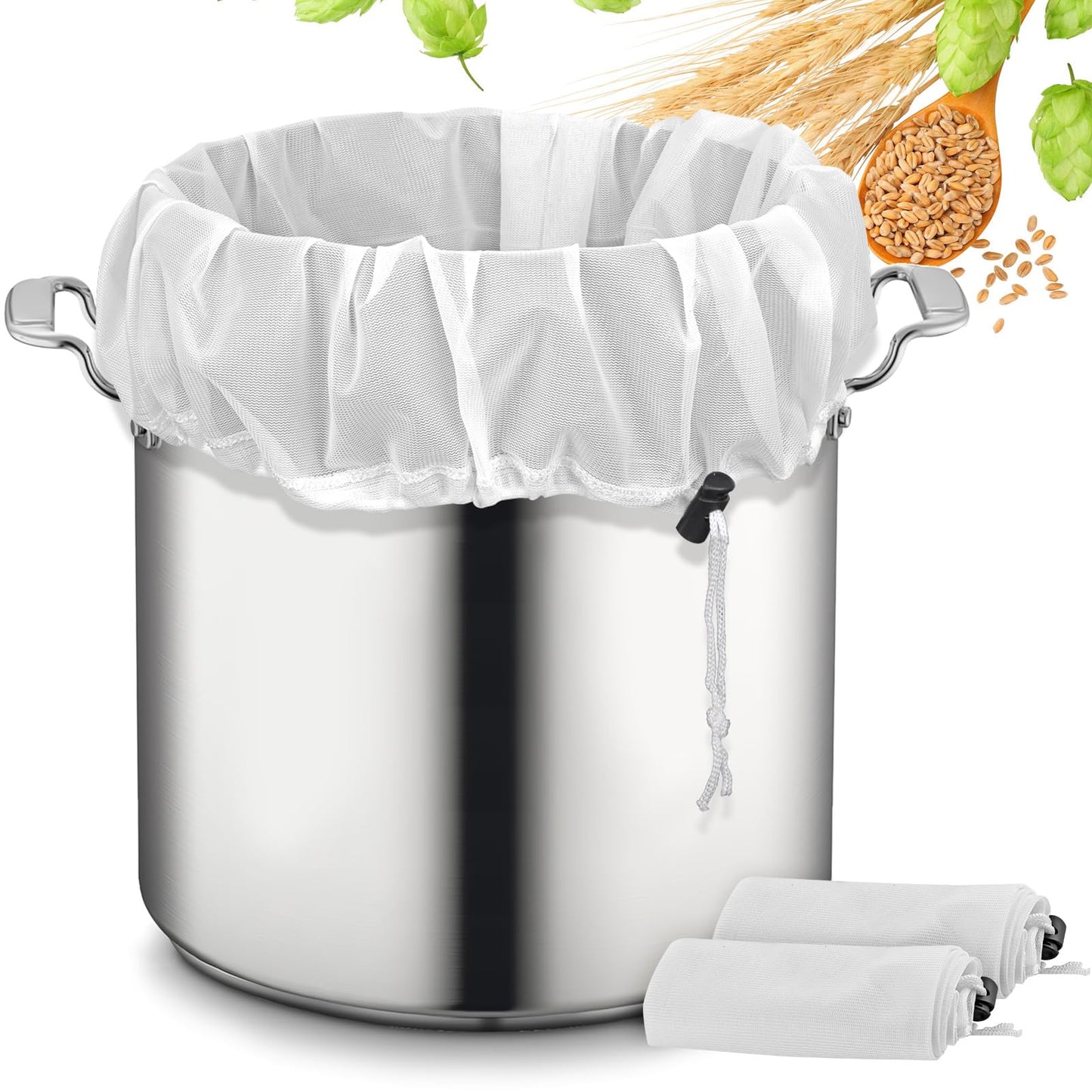 Brew Bags, 2 Pack Extra Large Reusable Straining Bag, 26"x22", 250 Micron Fine Mesh Strainer Bag with Adjustable Drawstring for Home Brewing Hops Grains Fruit Wine Beer Making Brew in a Bag Supplies