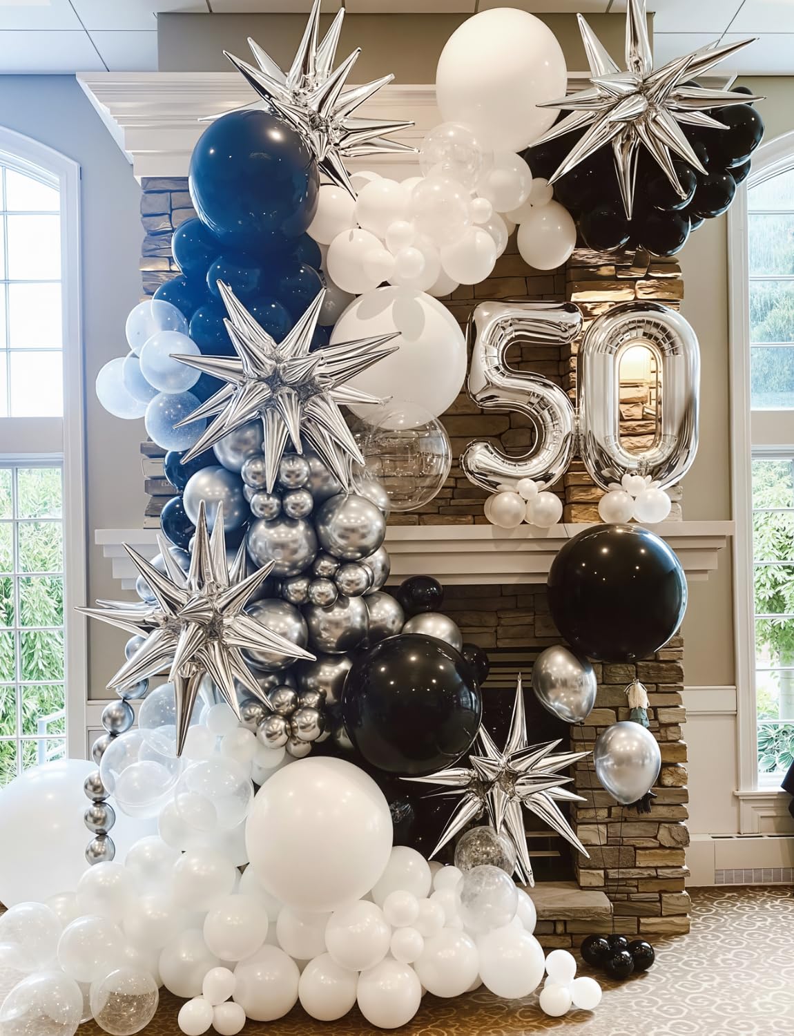 Adeyoo Silver Star Balloons,8Pcs Foil Balloons Explosion Star Balloon One-Piece 14-Pointed Spike Cone Mylar Balloon for Graduation Birthday Wedding Bachelorette Disco Party Decorations
