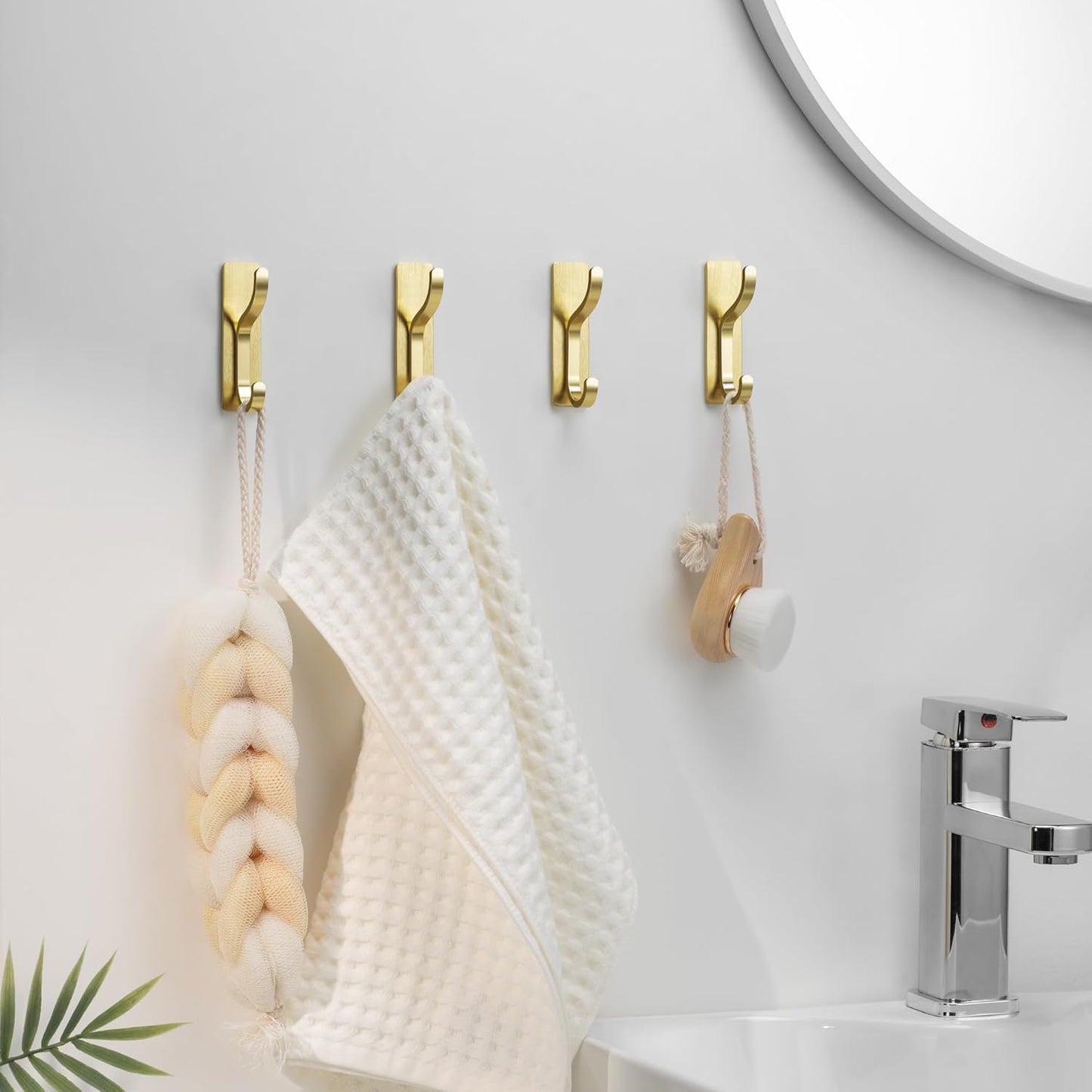 Pickpiff Adhesive Wall Coat Hooks - Heavy Duty Metal Stick-On Hangers for Towels, Bags & Clothes - Gold, 6 Pack