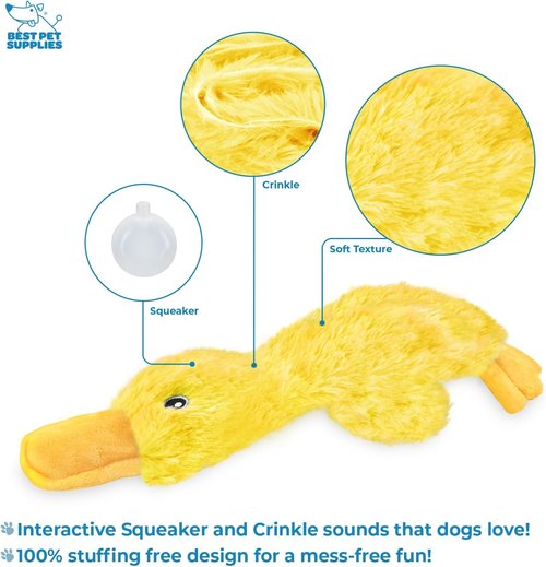 Best Pet Supplies Interactive Squeaky Dog Chew Toy - Durable Crinkle Duck for All Dog Sizes (Yellow)