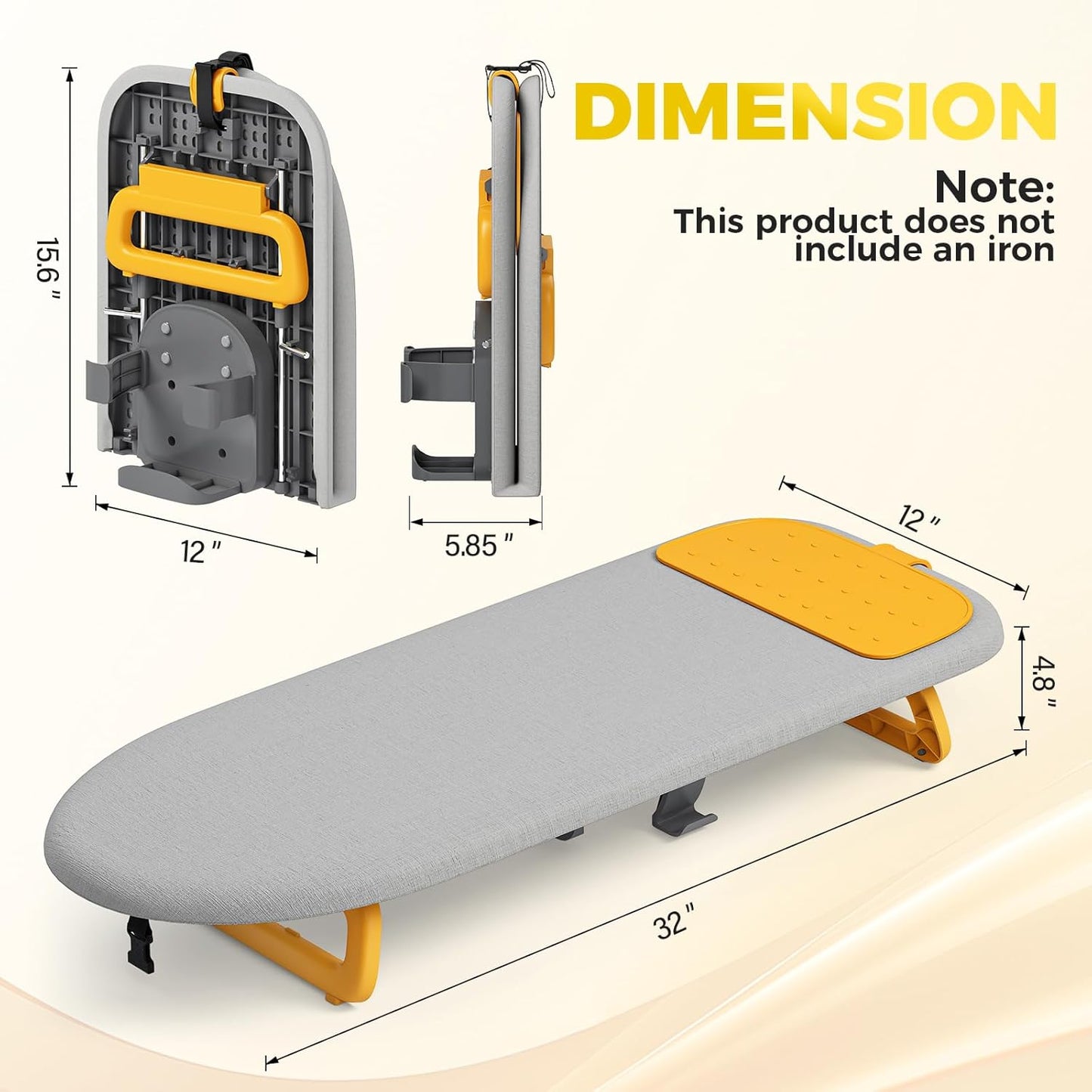 KINGBOARD Mini Ironing Board - Foldable Tabletop Design with Iron Holder | Compact 12x32 Grey for Easy Travel & Dorm Storage