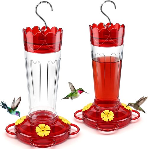 Hummingbird Feeders - 14 Oz Outdoor Set of 2 with 4 Bee Guard Ports & Ant Moat | Perfect Garden Decor