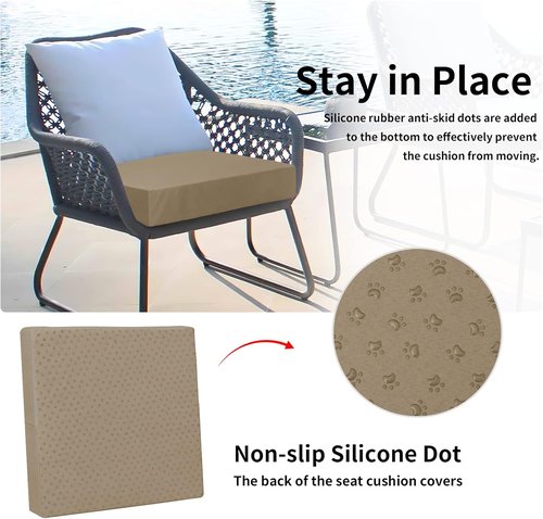 Easy-Going Waterproof Patio Cushion Covers - 24x24x4 Inch Non-Slip Replacement Slipcovers | 4 Pack in Camel