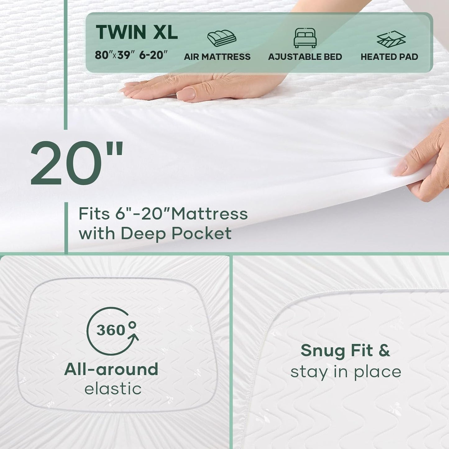 Ohgeni Waterproof Mattress Protector - Twin XL 2-Pack | Soft, Noiseless, Hypoallergenic & Breathable