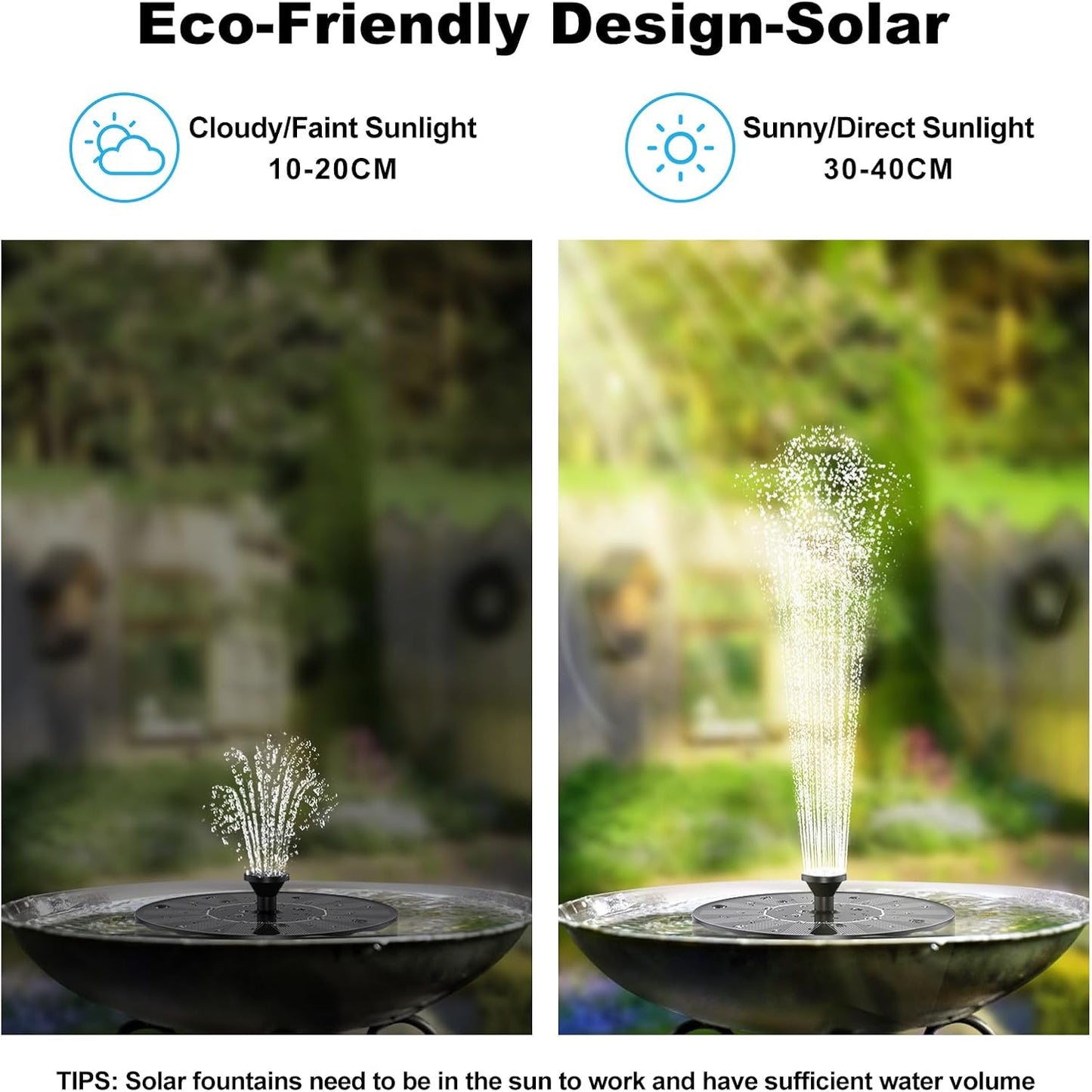 Priksia Solar Water Fountain - Solar Powered Bird Bath Fountain with 6 Nozzles | Black, 1.4W for Garden & Pond