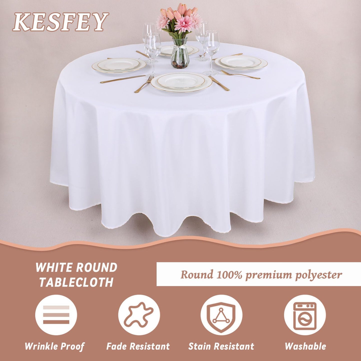 Kesfey 2 Packs White Round Tablecloth 70 Inches White Polyester Table Cloths Circle Stain and Wrinkle Resistant Tablecloths for Round Tables Washable Fabric Table Covers for Wedding Banquet Parties