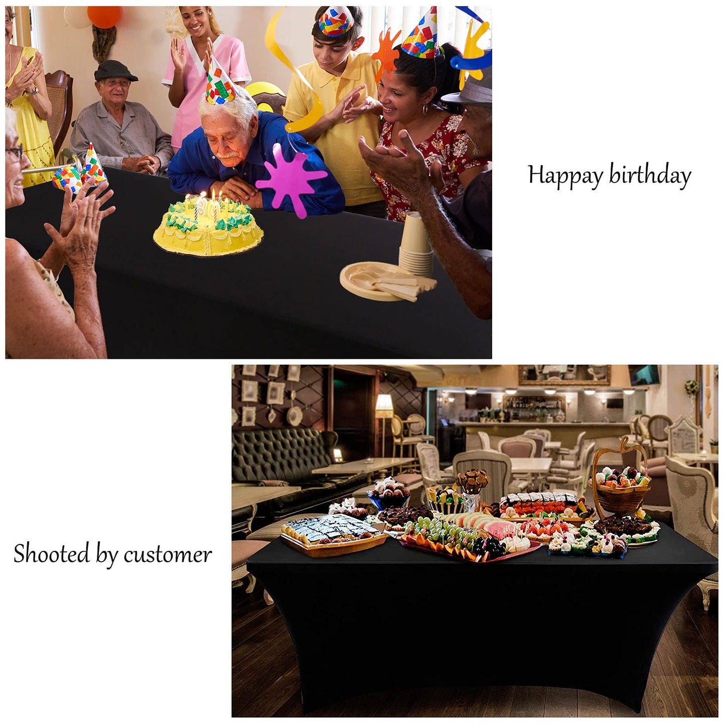 BDDC Table Covers for 6 Foot Tables, Black Washable and Wrinkle Resistant Stretch Tablecloths Rectangle 6ft for Events, Wedding, Banquets, Parties