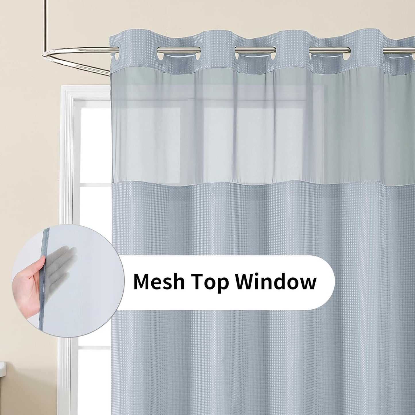 Skiennix Colorful Star Shower Curtain - Heavy Duty Waterproof Fabric with Snap-In Liner | 72 x 75 Inch, Fog Blue