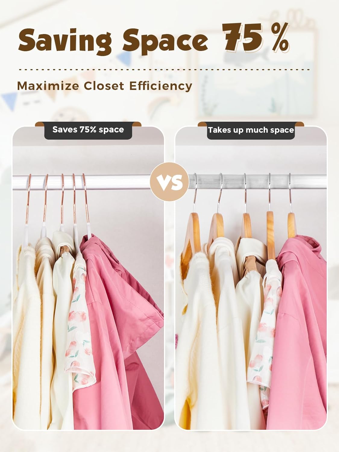 Smartor Kids Velvet Hangers - 50 Pack Premium Non-Slip Felt Hangers for Toddler Clothes | 14 Inch White with Rose Gold Hook