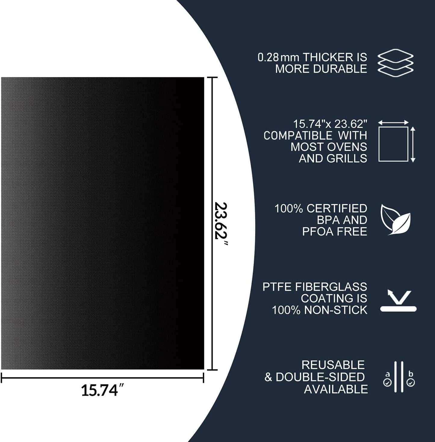 Meegoo Oven Liners - Heavy Duty Non-Stick Teflon Mats | 2 Pack, 15.74"x 23.62", BPA & PFOA Free