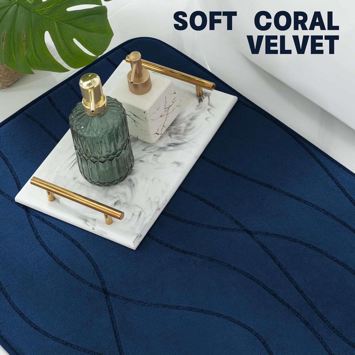 YIHOUSE Memory Foam Bathroom Rug Set - Ultra Absorbent Non-Slip Mats | 3-Piece Navy Blue Collection