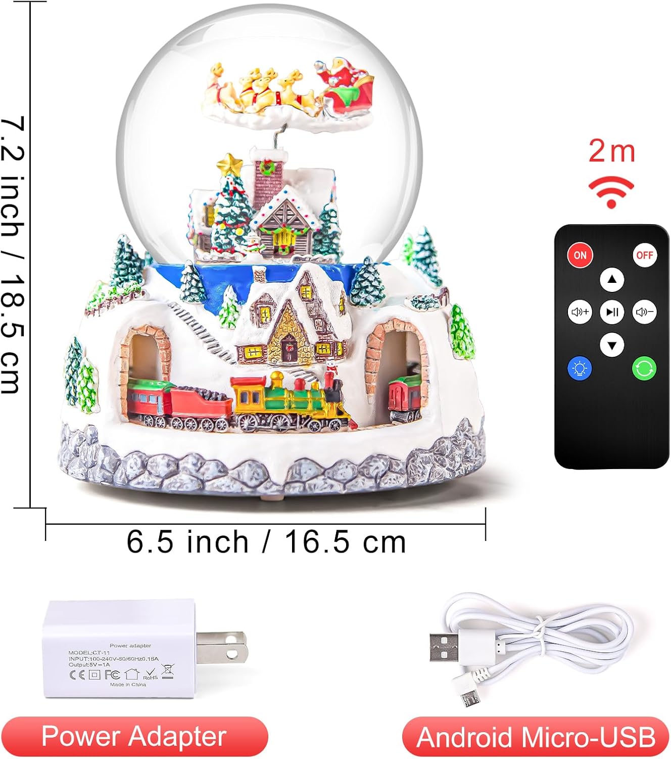 Skiennix Musical Snow Globe | Rotating Santa Claus with Train & Snowfall | 48 Classic Christmas Carols