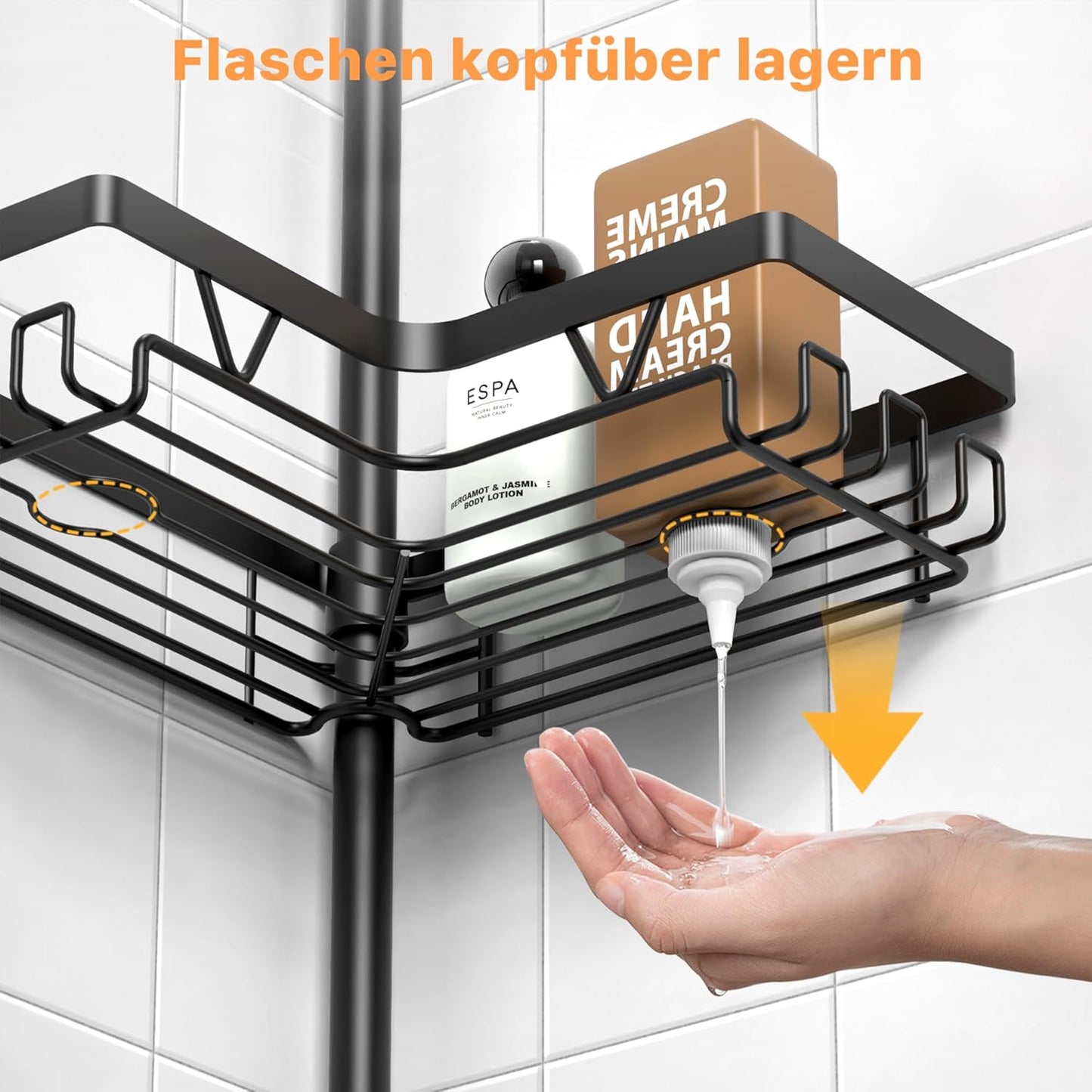 KEGII Corner Shower Caddy Tension Pole - Waterproof Floor-to-Ceiling Organizer | 25-114.2 Inch, Black