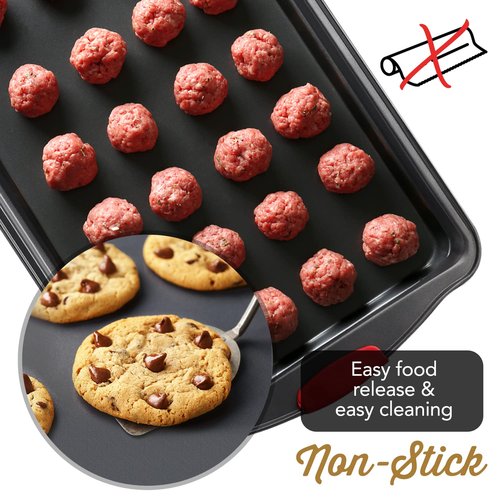 Baking Sheet Set, 2-Piece Large Cookie Sheet Set with Silicone Handles, Steel Baking Pan, Baking Sheets for Oven, BPA Free Nonstick Set, Half Sheet Pans, Black Baking Tray