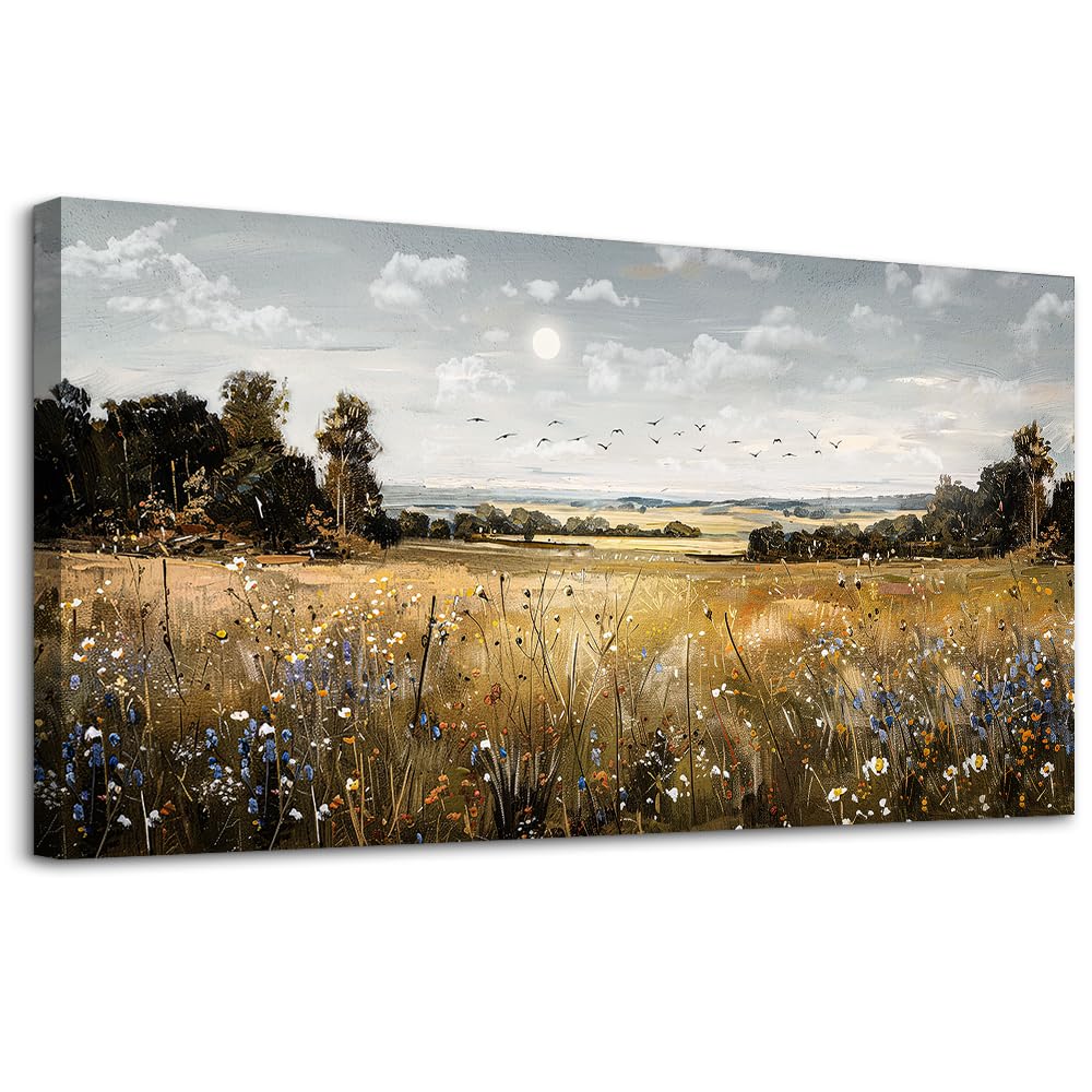 KELIYUAN Large Canvas Wall Art For Living Room Farmhouse Wall Decor For Bedroom Office Decorations Field Scenery Painting Countryside Wall Pictures Artwork Modern Ready To Hang Home Decor 24"X48"