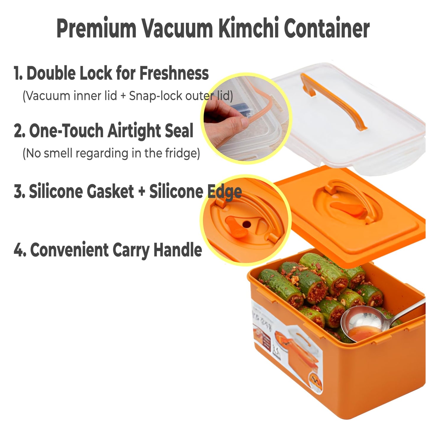 Corvalezy Probiotic Kimchi & Sauerkraut Container for Fresh Fermentation | Airtight Food Storage with Inner Vacuum Lid, (3.5 L) (0.92gal)