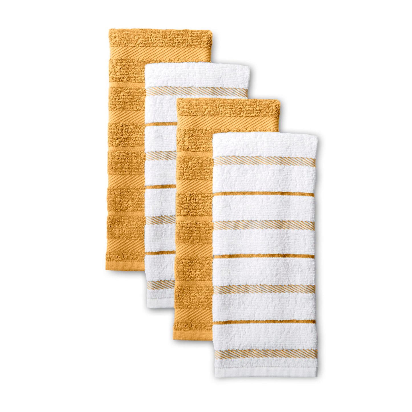 KitchenAid Albany Kitchen Towel 4-Pack Set, Orange Sorbet Yellow/White, 16"x26"