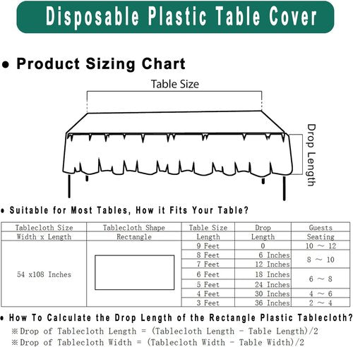 **PARTY ULYJA White Plastic Tablecloths - 2 Pack Disposable Covers for Bridal Showers & Events | 54 x 108 Inch**